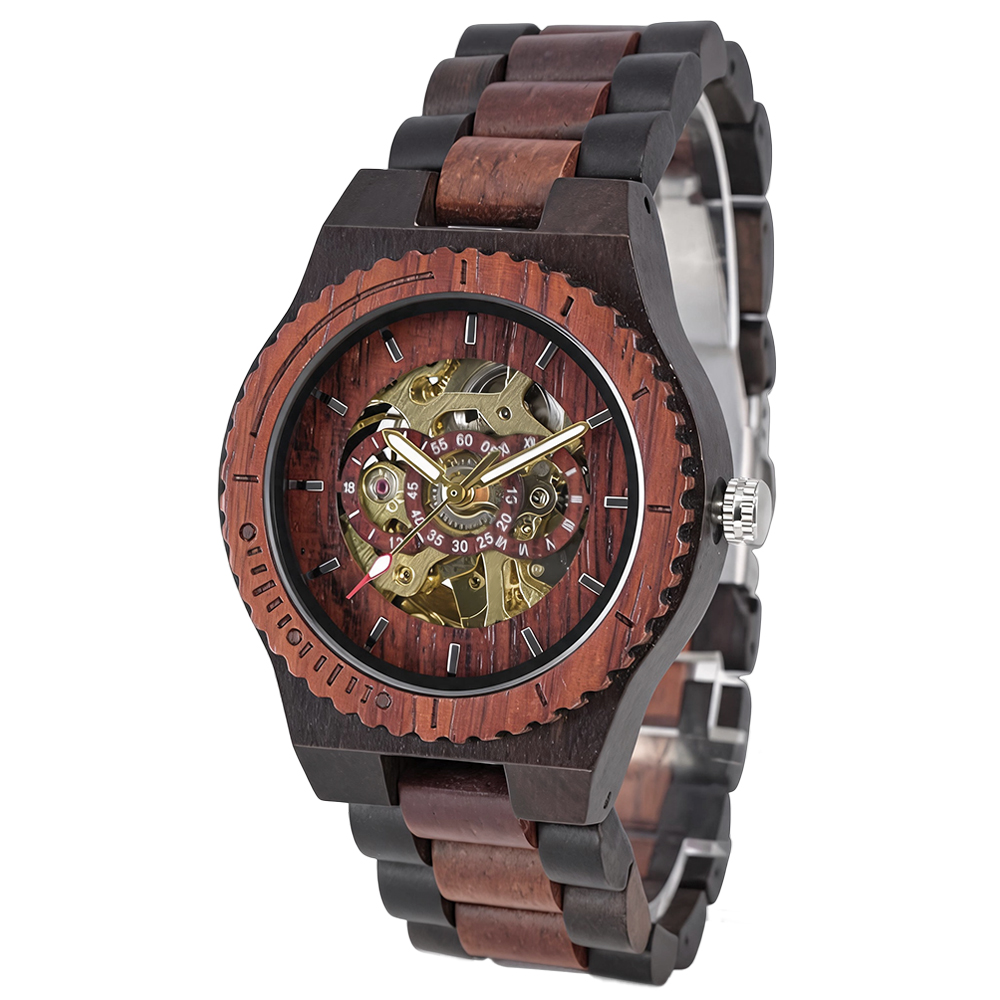 Skeleton Mechanical Watch - Fashion Women's Wooden Mechanical Watch with