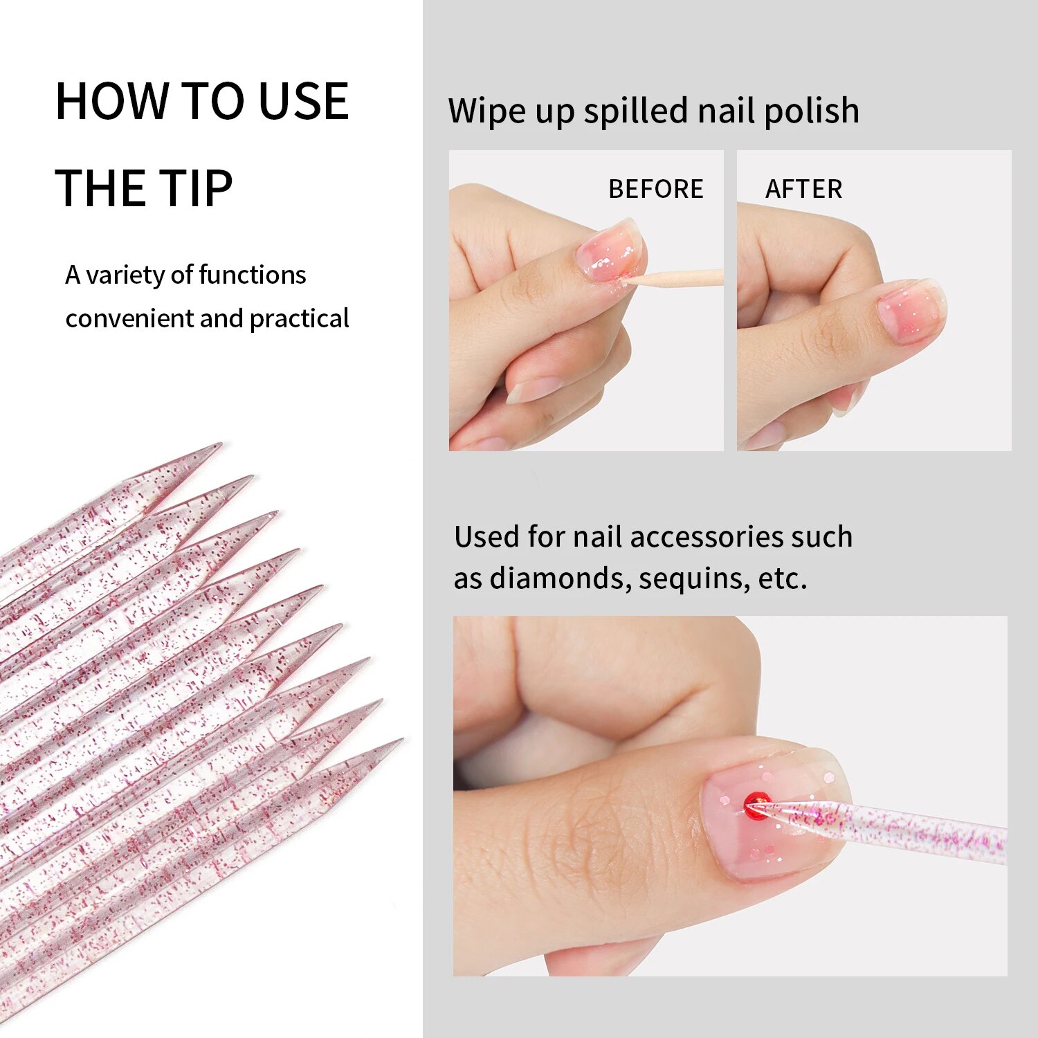 50 Pcs Nail Cuticle Pusher Cry - Crystal Press Tool recension och pris