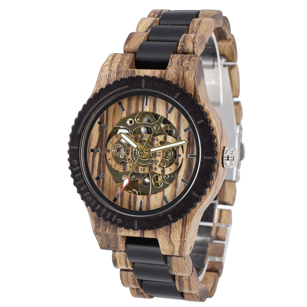 Fashion Women's Wooden Mechani - Skeleton Mechanical Watch recension och pris