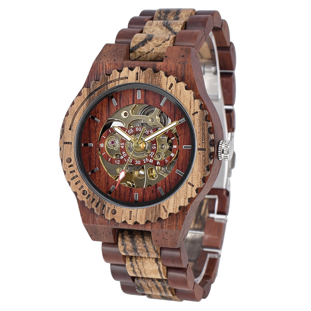 Fashion Women's Wooden Mechani - Skeleton Mechanical Watch recension och pris