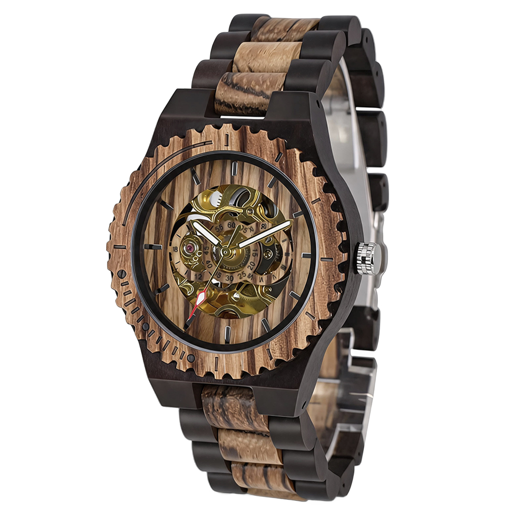 Fashion Women's Wooden Mechani - Skeleton Mechanical Watch recension och pris